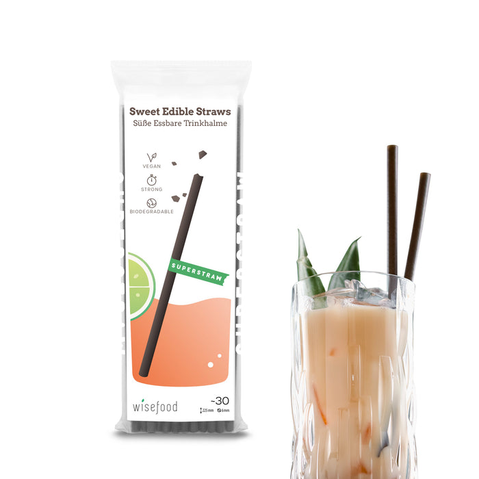 Edible drinking straws - Ø 6 mm - 22.5 cm long (black straws)