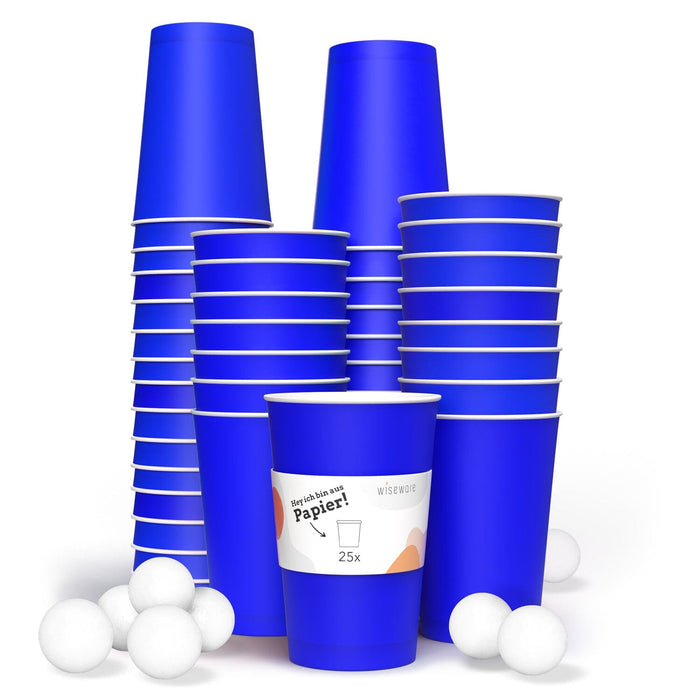 Beer pong paper cup set 25 pcs (blue) &amp; 3 balls