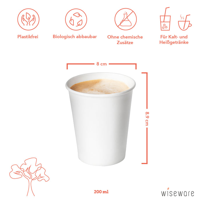 Organic paper cup 200ml (8oz) Ø 80mm disposable cup to go