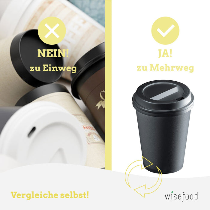 Reusable cup with lid - black 200ml (individually packed)