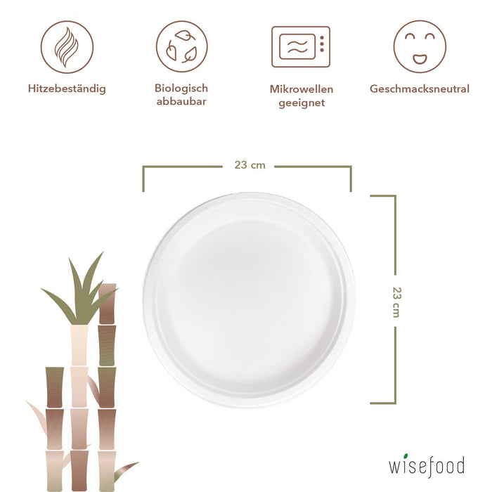 Bagasse plate - 23 cm (round, white)