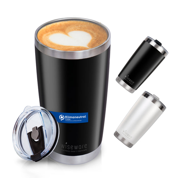 Stainless steel thermal coffee mug with lid 600ml (black)