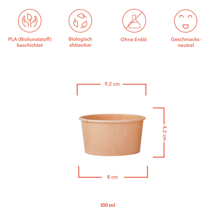 Cardboard ice cream cup - 100ml cup / kraft paper brown - PLA coated