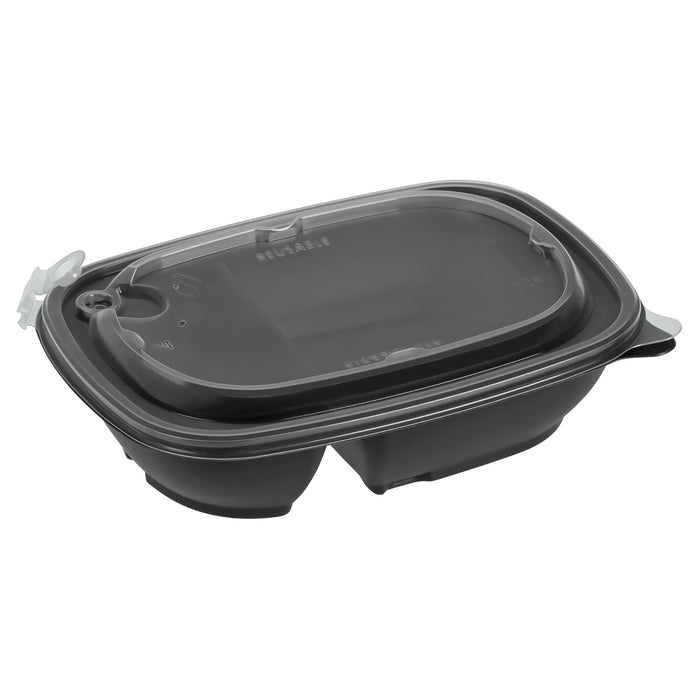 PP bowl with lid rectangular 2-part - 650+250ml black
