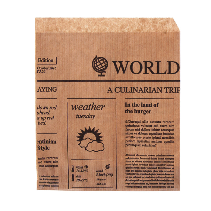 Paper snack bags - Print "Newspaper" 15 x 16 cm, open on 2 sides