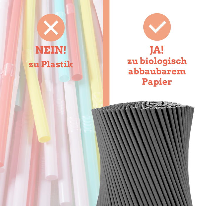 Paper straws 6x200mm black individually wrapped