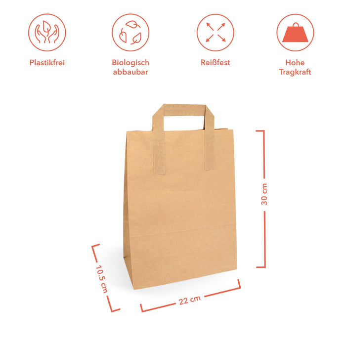 Paper carrier bag with handle - brown 22 x 10.5 x 30 cm