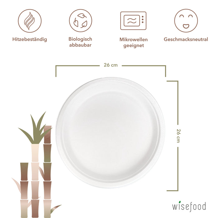 Bagasse plate - 26 cm (round, white)