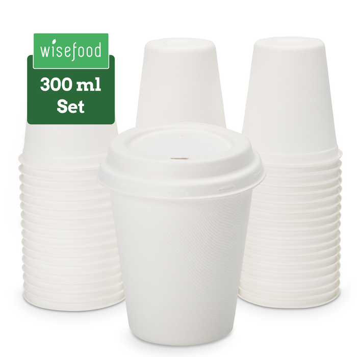 To Go Kaffeebecher-Set mit Deckel, 300ml, Bagasse, Ø 9 cm