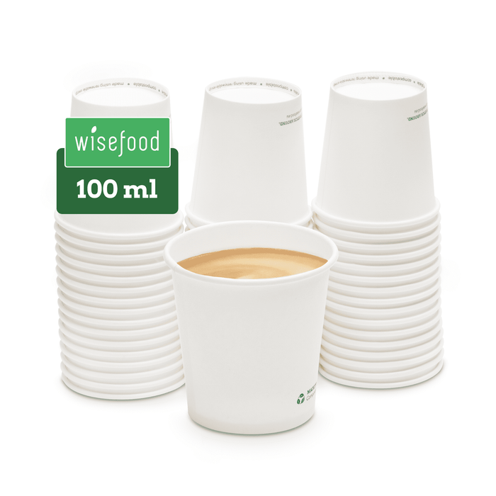 Bio-Pappbecher, 100 ml, kompostierbar, FSC®-zertifiziert, einwandig, weiß