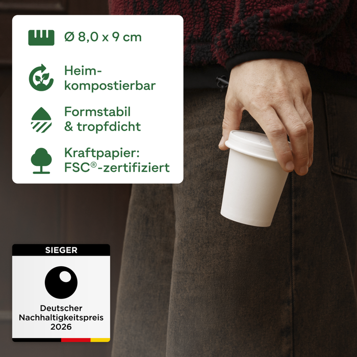 Organic Kraft Paper Cup, 200 ml, FSC®-Certified, Home Compostable, Brown, Ø 8 x 9.2 cm
