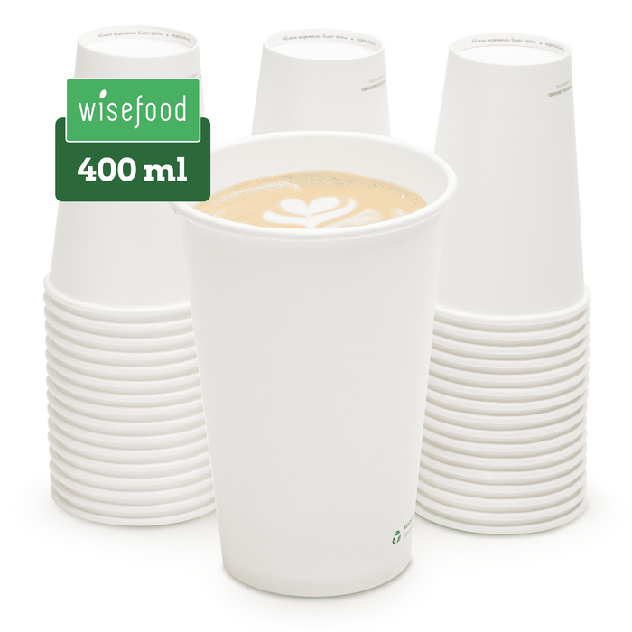 Bio-Pappbecher, 400 ml, kompostierbar, FSC®-zertifiziert, einwandig, weiß