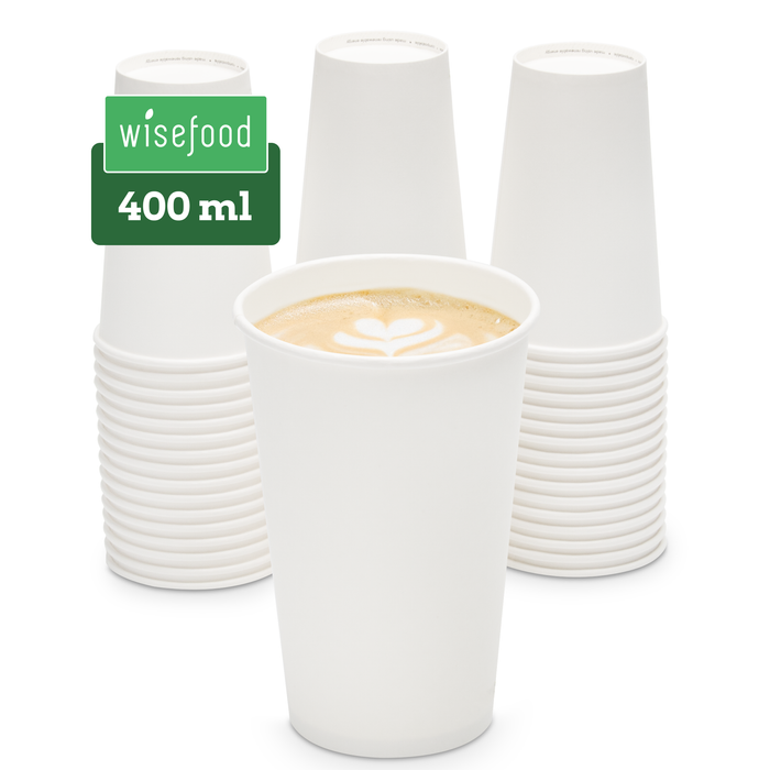 Pappbecher To Go, 400 ml, heim-kompostierbar, weiß, Ø 9 x 13,6 cm