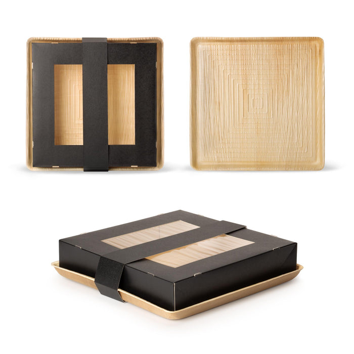 Nachhaltige Party Servierplatte, aus Palmblatt mit Sichtfenster, LEEF, 27 × 27 × 5,5  cm