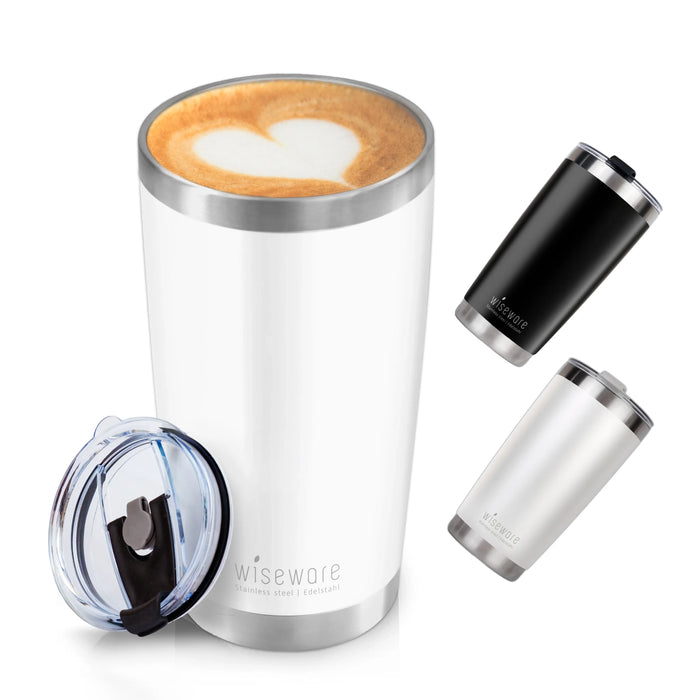 Mug isotherme en acier inoxydable avec couvercle 600ml (blanc)