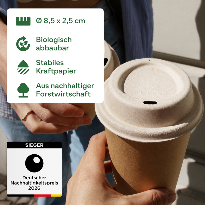 To-Go-Deckel für 200 ml Bio-Pappbecher, Bagasse, nachhaltig & stabil, braun, Ø 8 cm