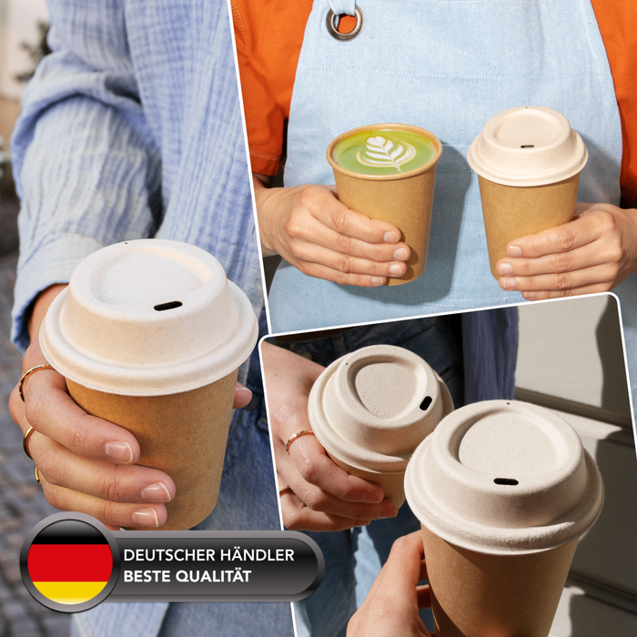 To-Go-Deckel für 200 ml Bio-Pappbecher, Bagasse, nachhaltig & stabil, braun, Ø 8 cm