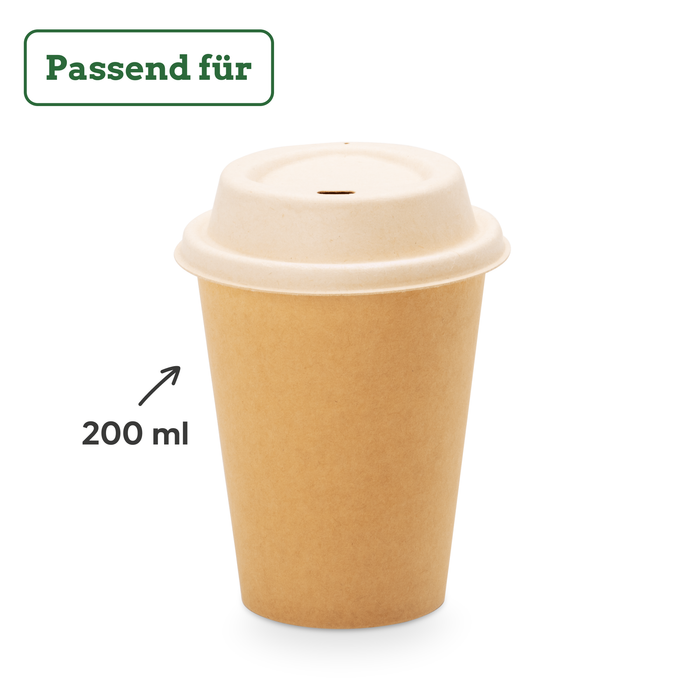 To-Go-Deckel für 200 ml Bio-Pappbecher, Bagasse, nachhaltig & stabil, braun, Ø 8 cm