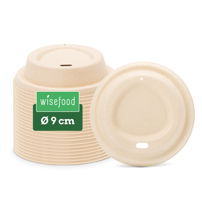 To-Go-Deckel für 300 und 400 ml Bio-Pappbecher, Bagasse, nachhaltig & stabil, braun, Ø 9 cm