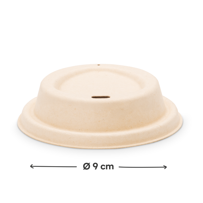 To-Go-Deckel für 300 und 400 ml Bio-Pappbecher, Bagasse, nachhaltig & stabil, braun, Ø 9 cm