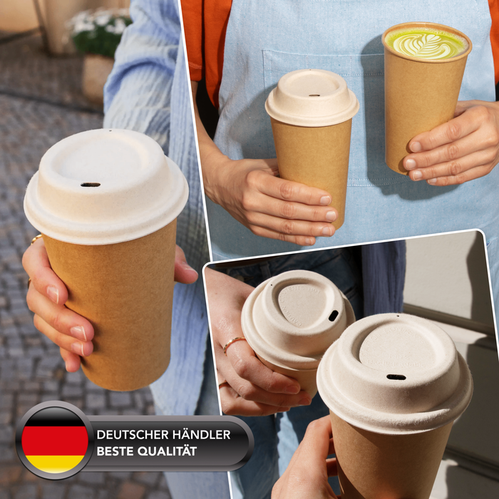 To-Go-Deckel für 300 und 400 ml Bio-Pappbecher, Bagasse, nachhaltig & stabil, braun, Ø 9 cm