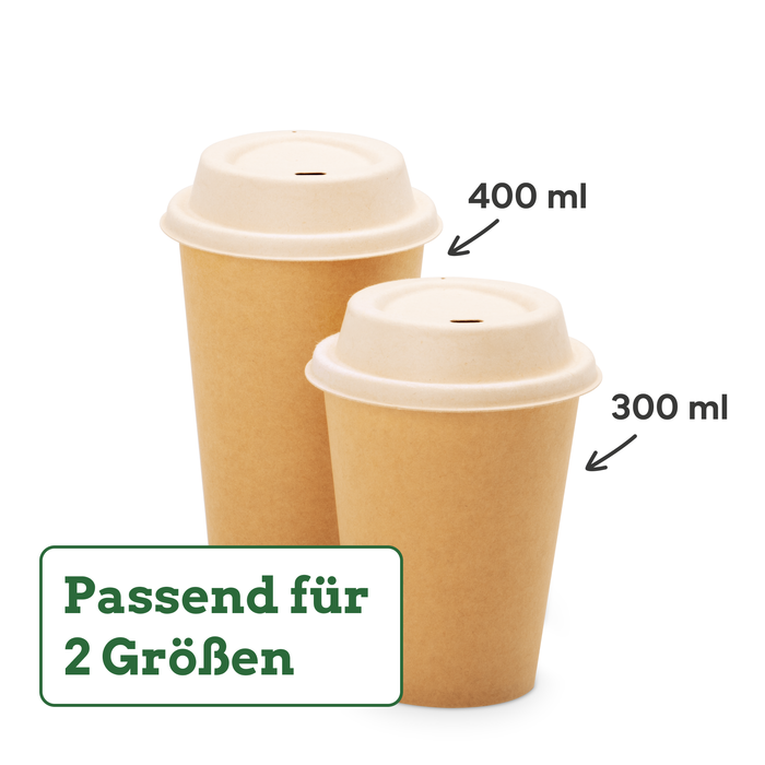 To-Go-Deckel für 300 und 400 ml Bio-Pappbecher, Bagasse, nachhaltig & stabil, braun, Ø 9 cm