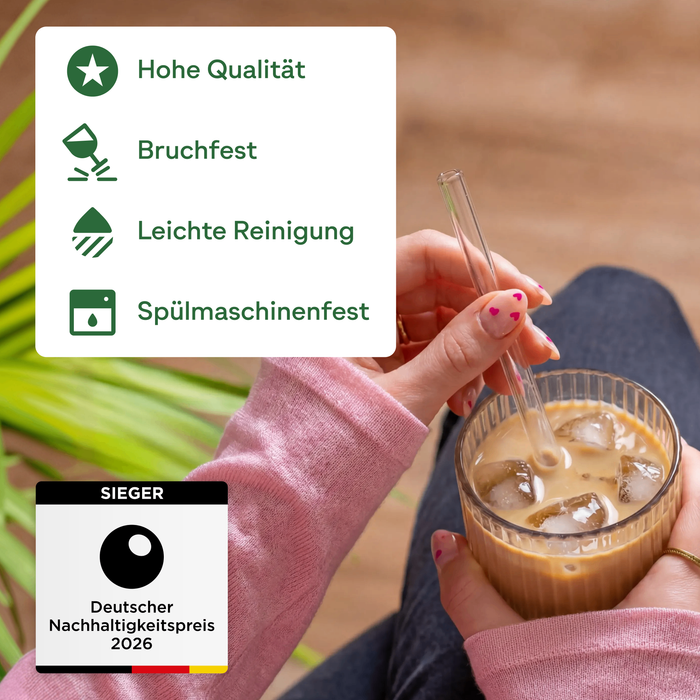 Glas Trinkhalm Set: 14 Halme + 4 Bürsten