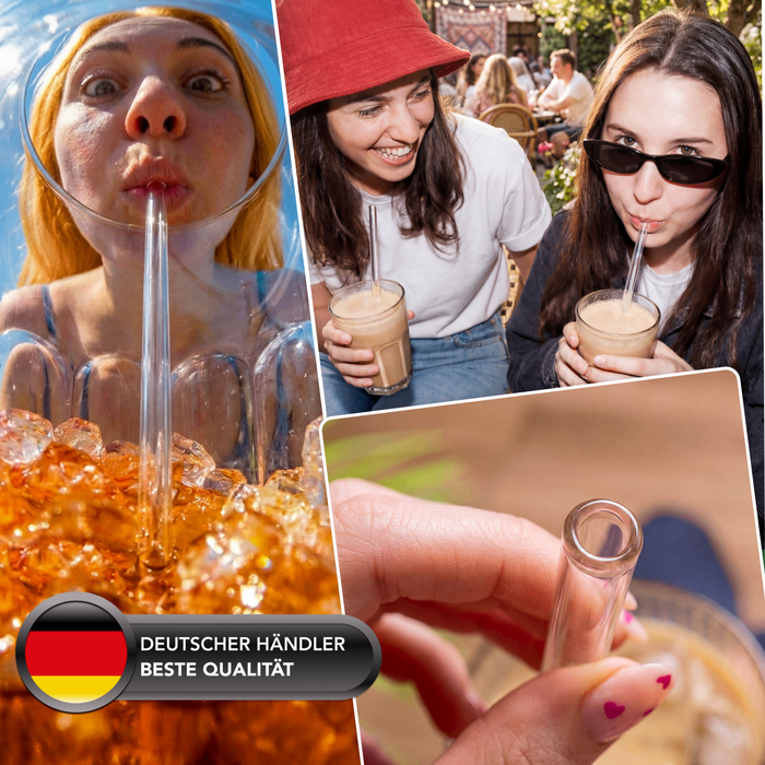 Glas Trinkhalm Set: 14 Halme + 4 Bürsten