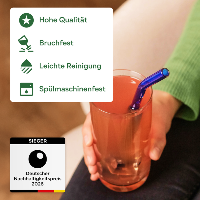 Glas Trinkhalm Set bunt: 14 Halme + 2 Bürsten