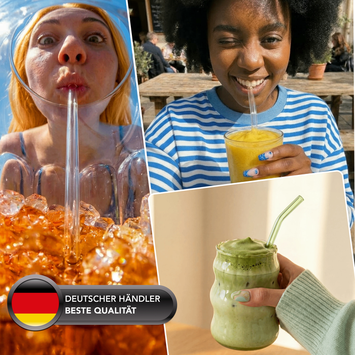 Glas Trinkhalm Set bunt: 14 Halme + 2 Bürsten
