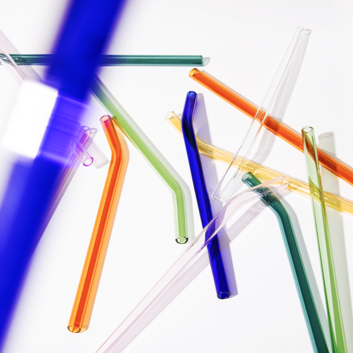 Glas Trinkhalm Set bunt: 14 Halme + 2 Bürsten