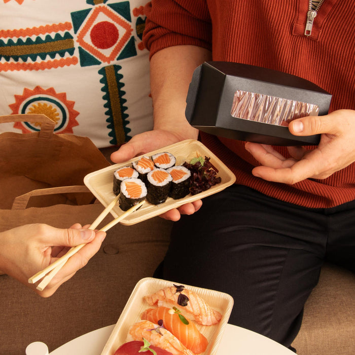 Bio Sushi Take-Away Box, aus Palmblatt mit Sichtfenster, LEEF, 18 × 10 × 5  cm