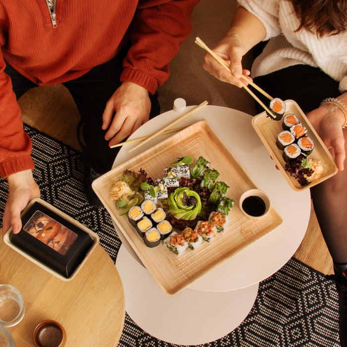 Bio Sushi Take-Away Box, aus Palmblatt mit Sichtfenster, LEEF, 18 × 10 × 5  cm