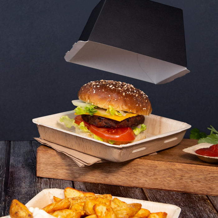 Bio Burger Take-Away Box, aus Palmblatt mit Papierdeckel, LEEF, 17 x 17 x 8 cm