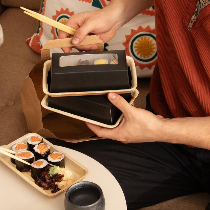 Bio Sushi Take-Away Box, aus Palmblatt mit Papierdeckel, LEEF, 17 x 12 x 5 cm