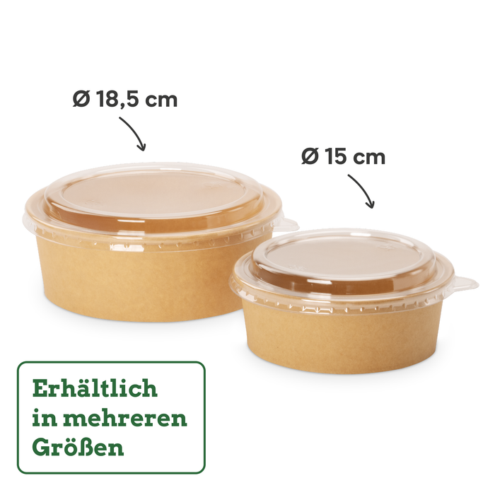 PET-Deckel für 500, 650 & 800 ml Papier-Schalen, stabil & passgenau, transparent, Ø 15 cm