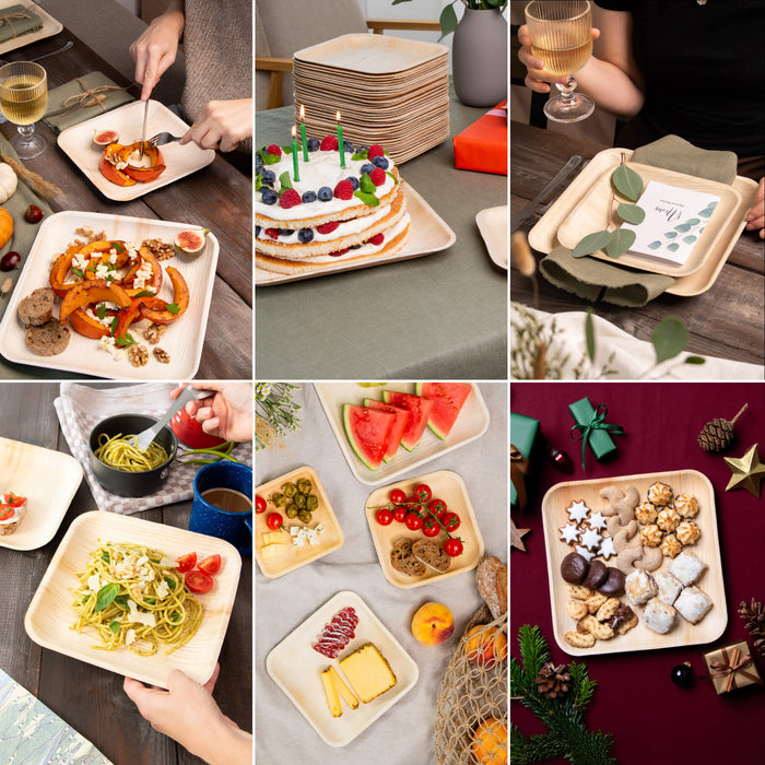 Assiette carrée feuille de palmier 15 x 15 cm