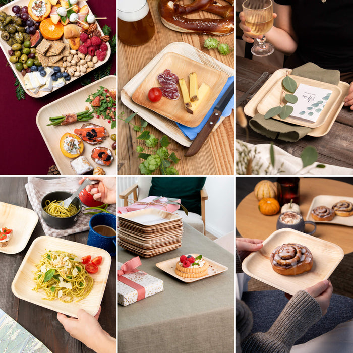 Assiette carrée feuille de palmier 25 x 25 cm