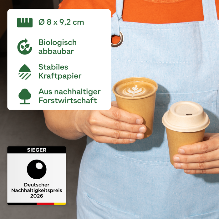 Bio-Pappbecher, 200 ml, FSC®-zertifiziert, heim-kompostierbar, braun, Ø 8 x 9,2 cm 