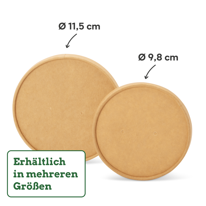Bio-Pappdeckel für 200, 300 & 400 ml Papier-Becher, FSC®-zertifiziert, heim-kompostierbar, braun, Ø 9,8 cm 