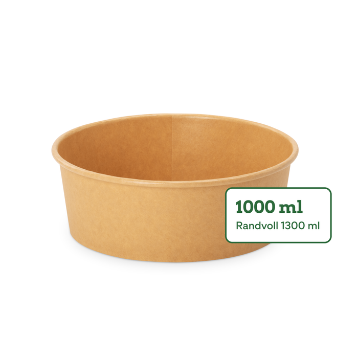 Runde Take Away Schale aus braunem Kraftpapier mit 1000 ml Füllvolumen für umweltfreundliches Einweggeschirr.