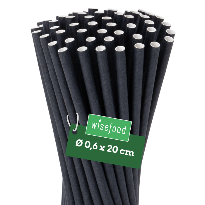 Papier-Strohhalme, schwarz, Ø 0,6 x 20 cm