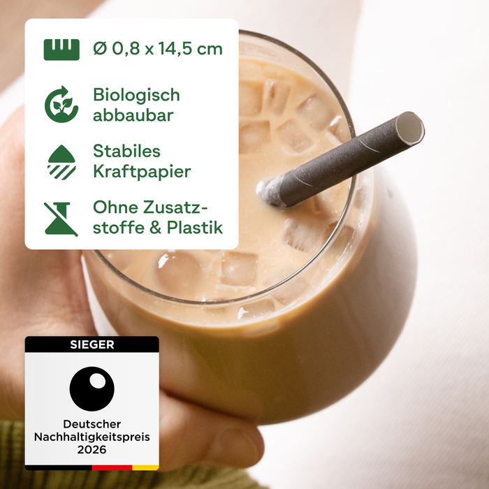 Papier-Strohhalme, schwarz, Ø 0,8 x 14,5 cm