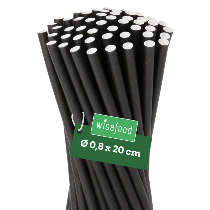 Papier-Strohhalme, schwarz, Ø 0,8 x 20 cm