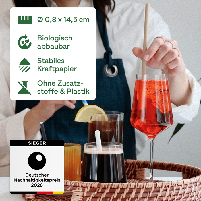 Papier-Strohhalme, braun, Ø 0,8 x 14,5 cm