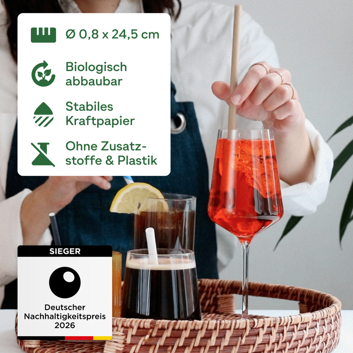 Papier-Strohhalme, braun, Ø 0,8 x 24,5 cm