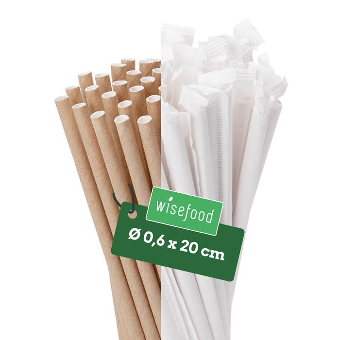 Papier-Strohhalme, braun, einzeln verpackt, Ø 0,6 x 20 cm