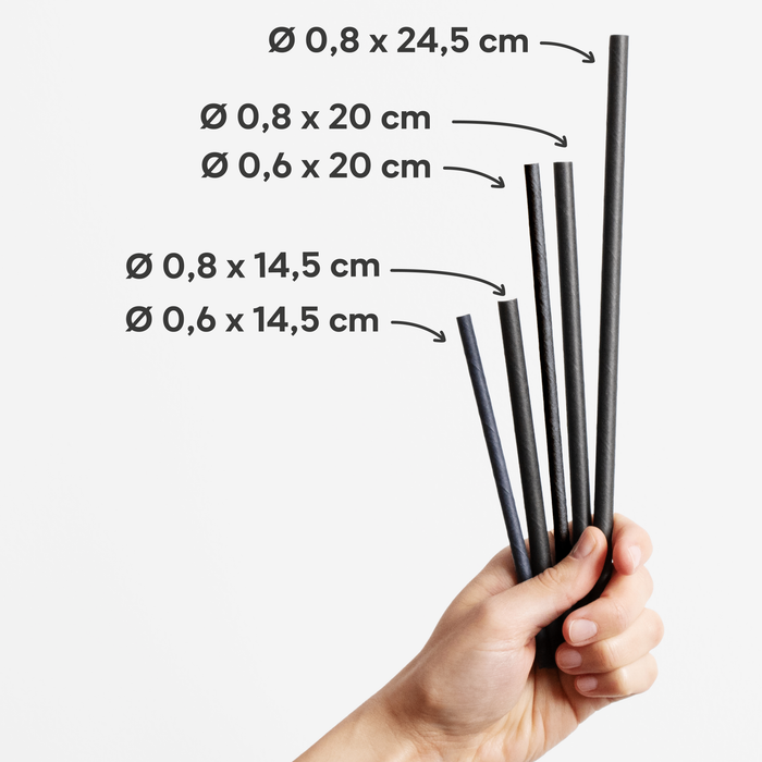 Papier-Strohhalme, schwarz, Ø 0,6 x 14,5 cm