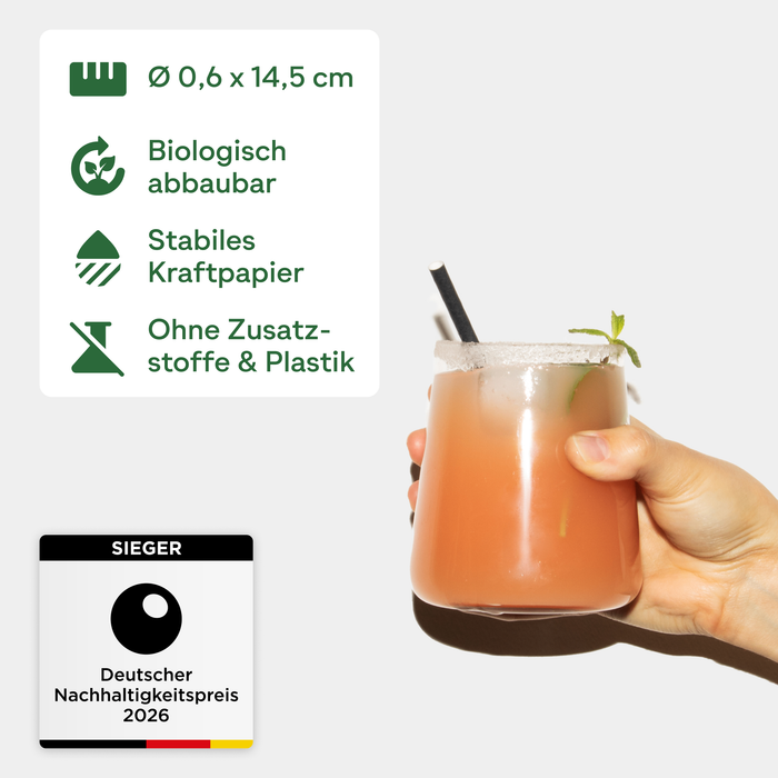 Papier-Strohhalme, schwarz, Ø 0,6 x 14,5 cm