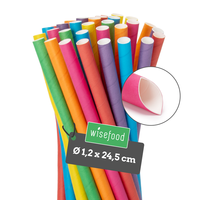 Paper straws for bubble tea, colorful, bevel-cut, Ø 1.2 x 24.5 cm